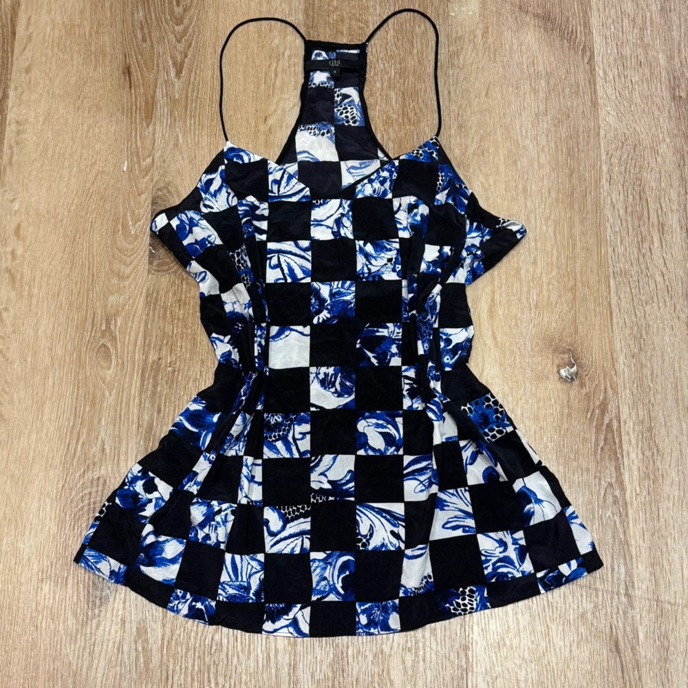 Tibi Black and Blue Checkered Tank Top